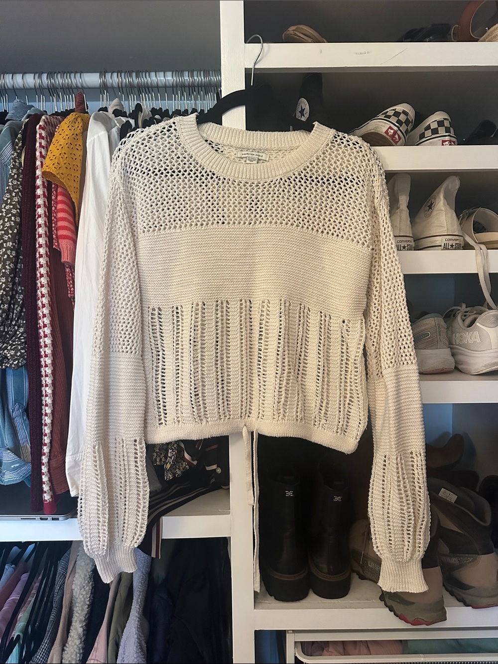 Open-Knit Cream Women's Sweater